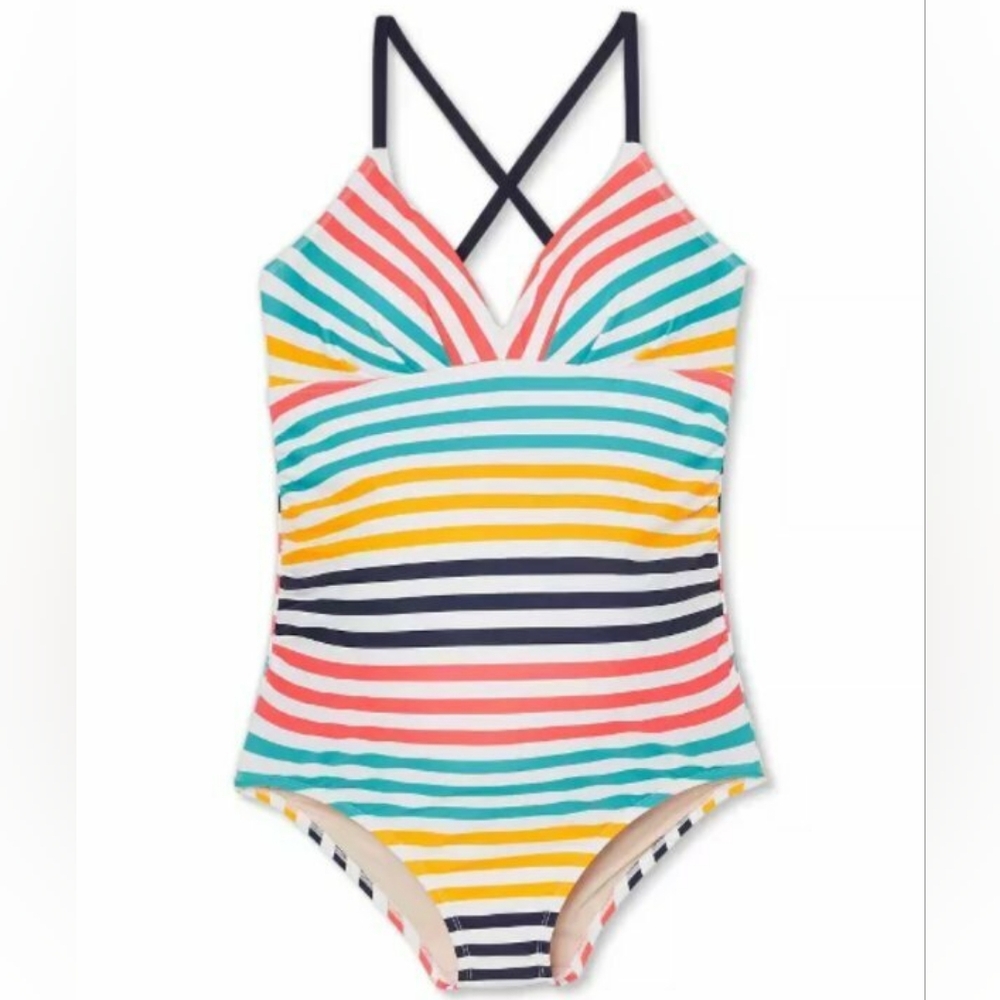 INGRID MATERNITY One-Piece Striped Swimsuit, Size Medium/ D-DD